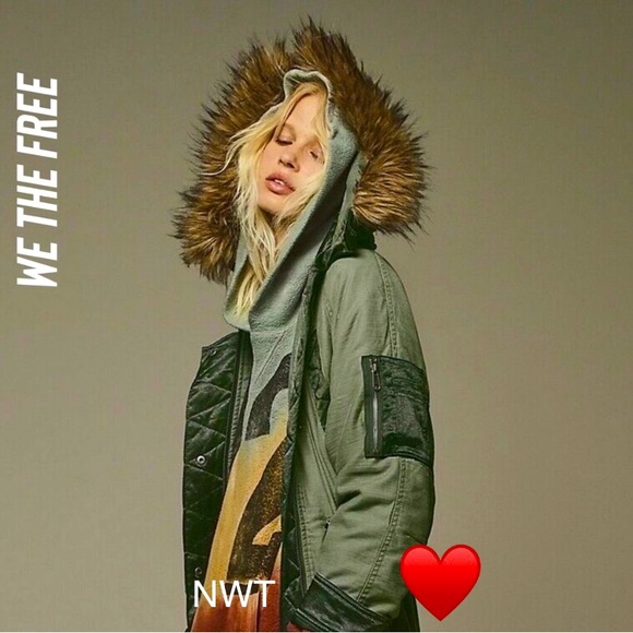 🍂 Free People Farrah Military long Parka Coat Warm Winter Jacket Faux Fur - Picture 11 of 15